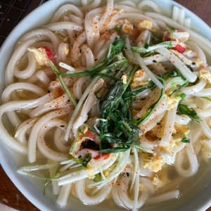 白だしでやさしい味の☆カニカマ卵うどん☆